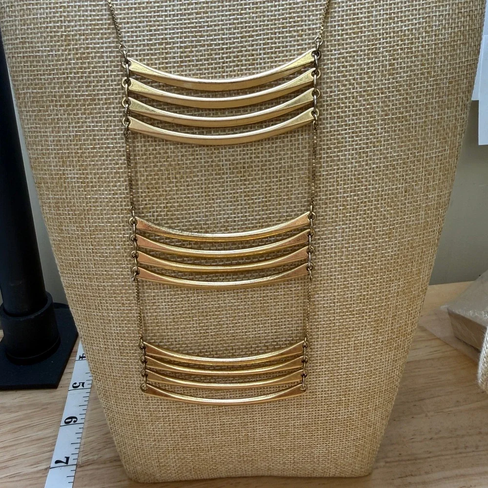 Madewell Bib Necklace Gold Tiered Statement Modern Minimalist Architectural - Picture 13 of 13